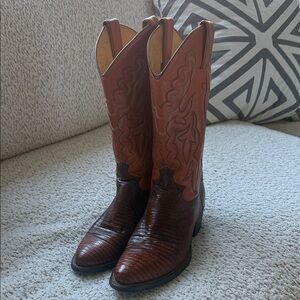 Justin Cognac‎ Lizard Cowboy Boots Men’s Size 8.5 Flaws see pics